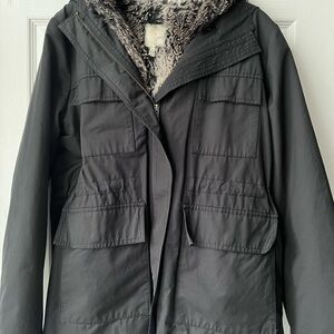 Joie Black and Gray Faux Fur Coat